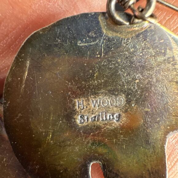 Native American Earrings Sterling Silver Bear Shaped Turquoise Stamped H. Wood - Picture 6 of 12